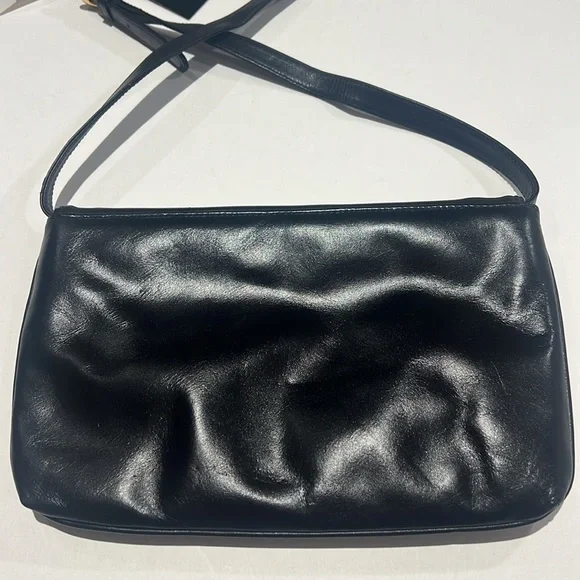 Anne Klein Vintage Black Leather Deadstock Crossbody Purse Gold Hardware - Picture 3 of 13